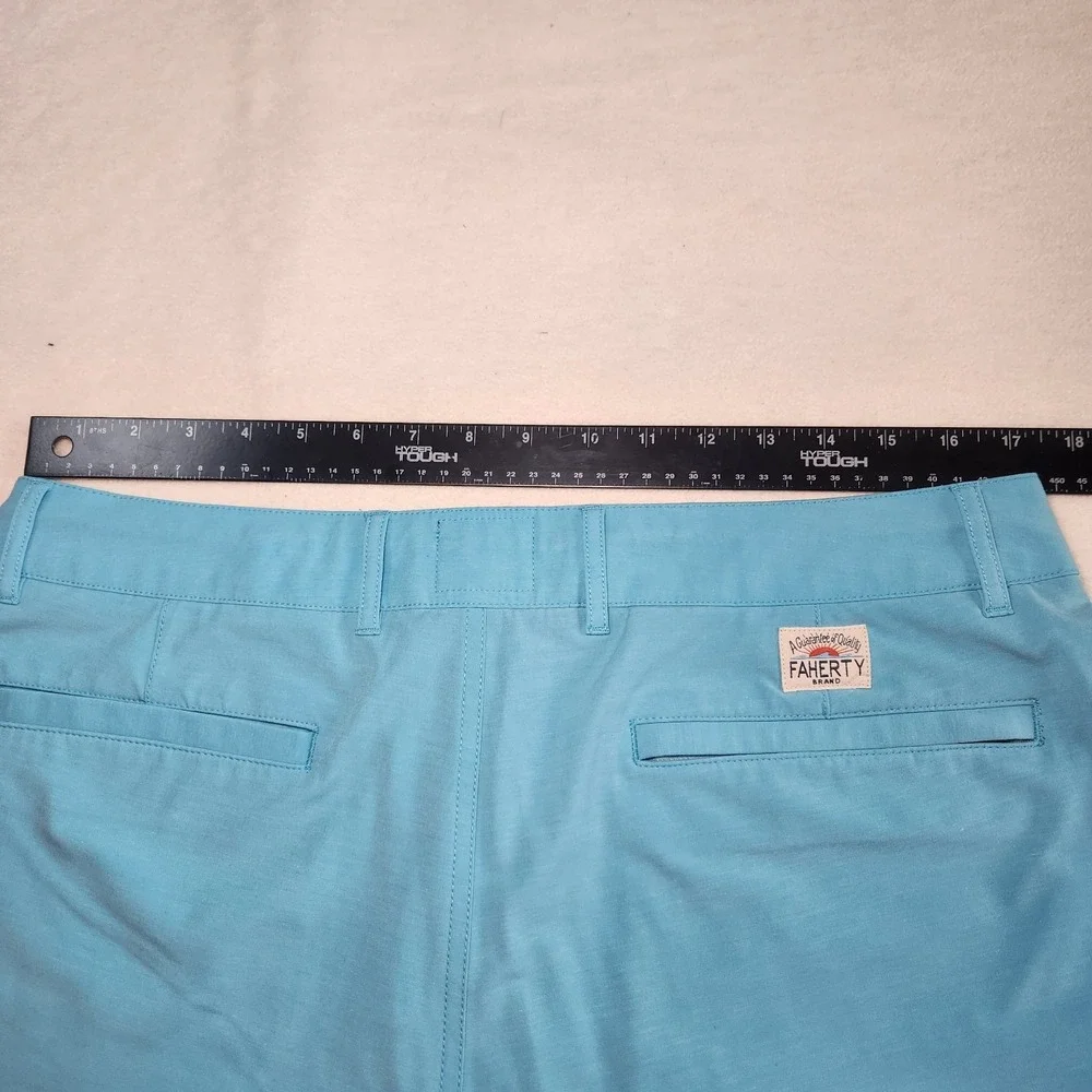 FAHERTY All Day Shorts Mens 34 Blue Chino Drawstring Stretch Travel 9 Inseam